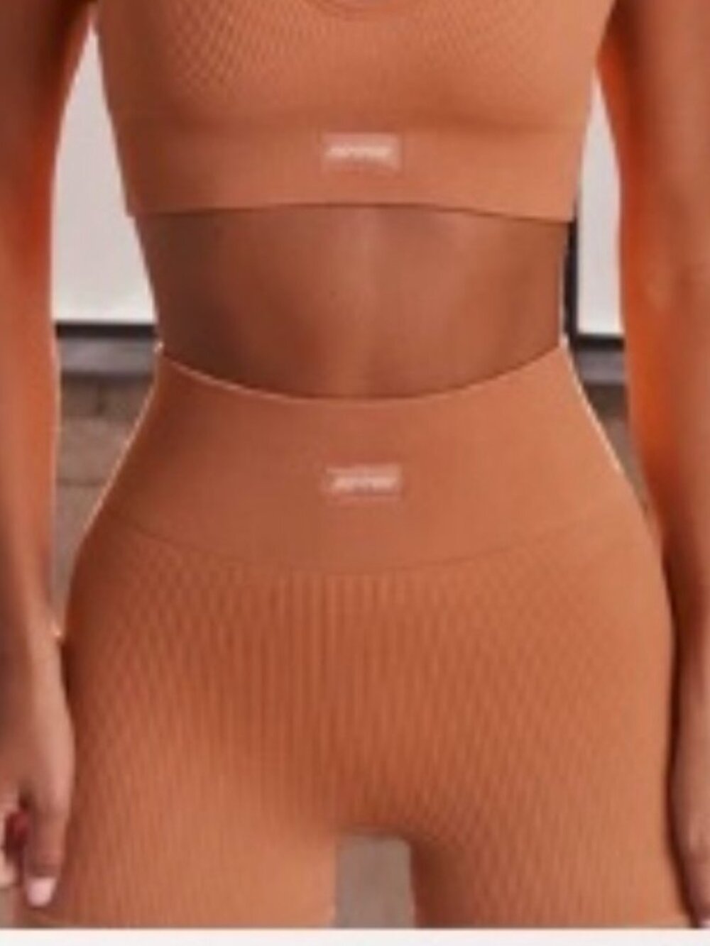 Bo+Tee Women's Ribbed High Waisted Bike Shorts in Caramel